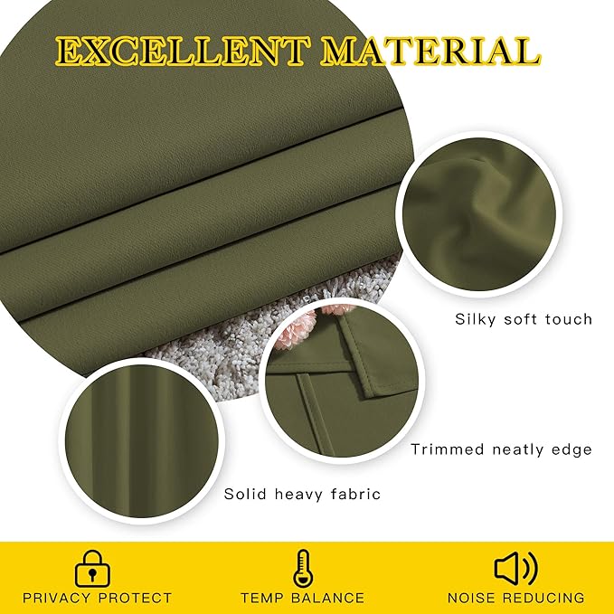NICETOWN Blackout Curtains for Living Room - Functional Blackout Curtains/Panels for Bedroom, Window Decoration, Privacy Assured (Set of 2, 52 x 95 inches in Olive Green)