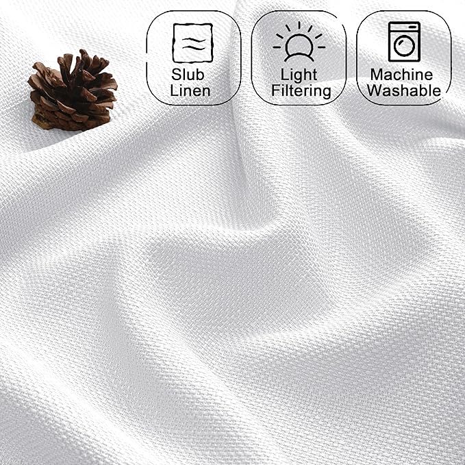 Chyhomenyc White Valance for Windows, Light Filtering Faux Linen Solid Short Curtain Valance, Burlap Decorative Small Curtain for Kitchen Bathroom Laundry Basement, 60Wx12L inch, 1 Piece