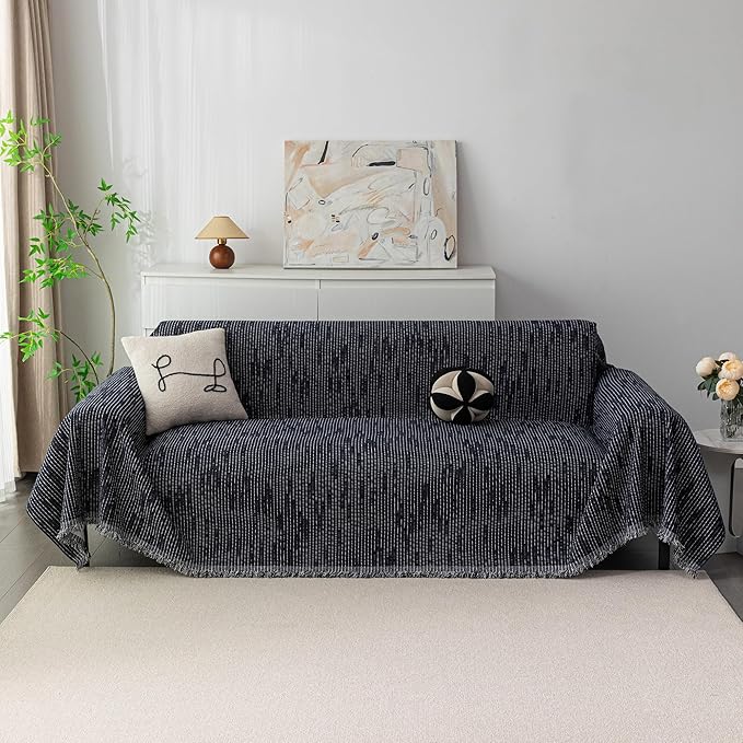 MYSKY HOME Couch Covers for 3 Cushion Couch Sofa, Sectional Couch Cover L Shape Chenille Couch Cushion Covers for Pets, Furniture Protector Cover for Dogs, Kids, 71"X150", Navy