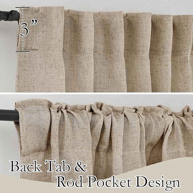 RYB HOME Linen Sheer Curtains for Living Room, Boho Classic Linen Blend Elegant Light Filtering Privacy Protected Panels Ceiling Curtains for Bedroom Gym Room, Khaki, 52" W x 108" L, 2 Panels