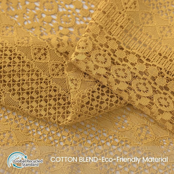 WAZZIO Boho Lace Curtains 63 Inches 2 Panel,Light Filtering Privacy Tassel & Geometry Crochet Semi Sheer Curtain Drapes for Bedroom Living Dining Room,Rod Pocket & Tassel,Mustard Yellow