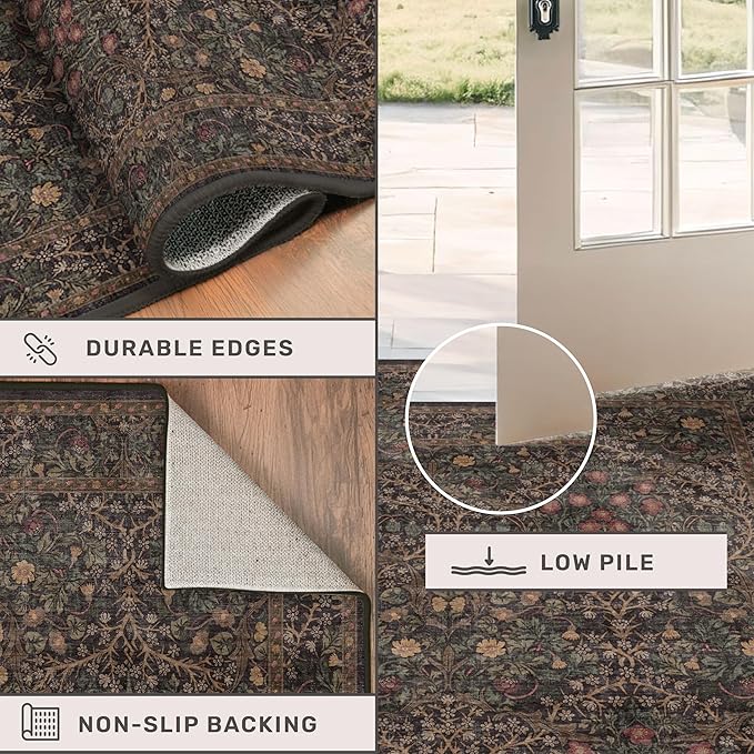 Dark Brown Washable 2x6 Runner Rugs for Entryway, Kitchen, Hallway, Bedroom Bedside, Laundry Room, Bathroom Rug, Pet & Kids Friendly Vintage Non Slip Low Pile Stain Resistant Long 24 x 72 Floor Carpet