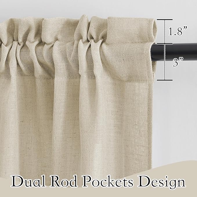 RYB HOME Curtain Tier and Swag Set, Privacy Sheer Curtains Window Treatment Drapes Light & Airy Voile Panels for Bedroom/Kitchen/Farmhouse Garden, 36 x 63-inch Each, 2 Pcs, Beige