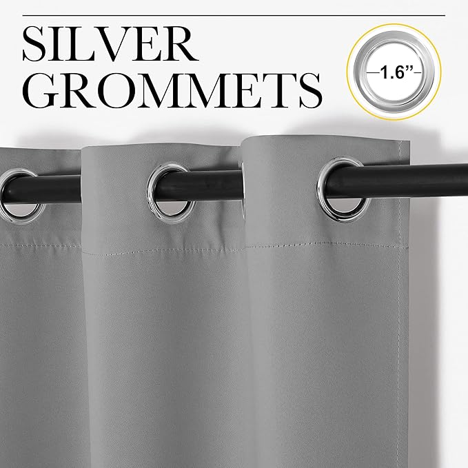 NICETOWN Silver Grey Blackout Curtain Panels for Bedroom, Thermal Insulated Grommet Top Blackout Draperies and Drapes (2 Panels, W29 x L45 inches)