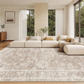 Madane Living Room 10x14 Area Rugs, Washable Low Pile Non-Slip Stain Resistant Extra Large Thin Rug, Vintage Soft Throw Carpet for Dining Room Bedroom Farmhouse Home Office Decor (10 x 14, Brown/Sand)