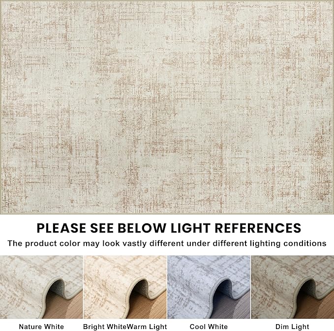 8x10 Area Rugs for Living Room Washable Rug: Anti-Skid Abstract Modern Living Room Rug Soft Thin Carpets Indoor Floor Non-Shedding Carpet for Bedroom Dining Farmhouse Nursery Home Office Beige White