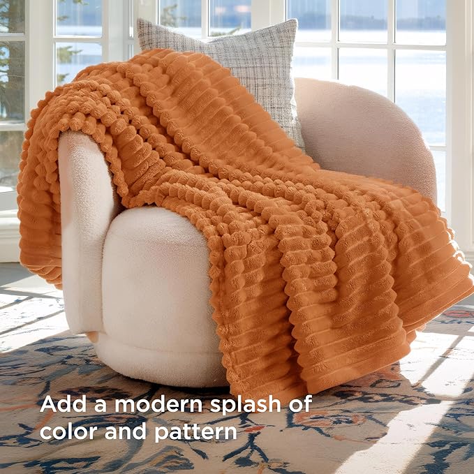 Bedsure GentleSoft Twin Blanket for Couch - Cozy Soft Fall Blankets for Women, Cute Small Throws for Girls, Orange, 60x80 Inches