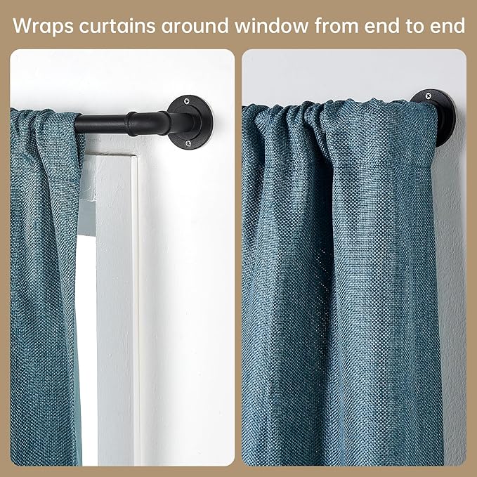 Industrial Curtain Rods for Windows 48 to 84 Inches, Blackout Wrap Around Curtain Rod, for Indoor and Outdoor, 7/8 Inch Diameter, 35 to 75 Inches, Black