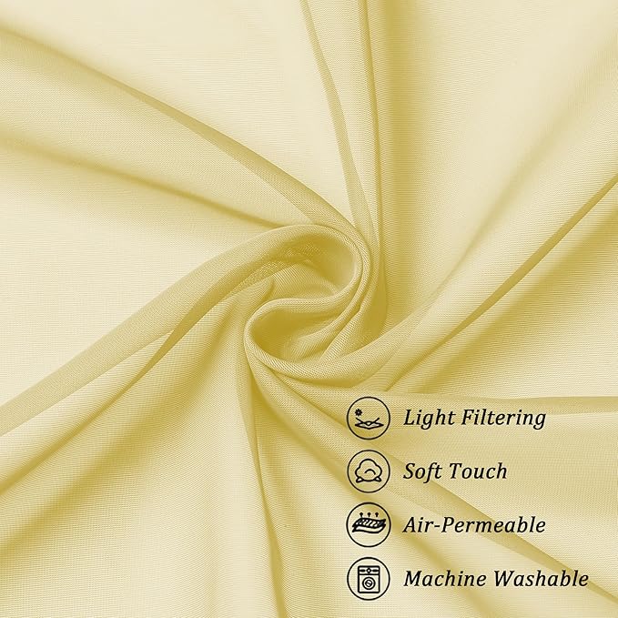 Chyhomenyc Mustard Yellow Sheer Curtains 63 Inches Long, Light Filtering Window Sheer Curtain Panel Drapes, Elegant Rod Pocket Soft Voile for Bedroom Living Room, Each 42Wx63L Inches, 2 Panels