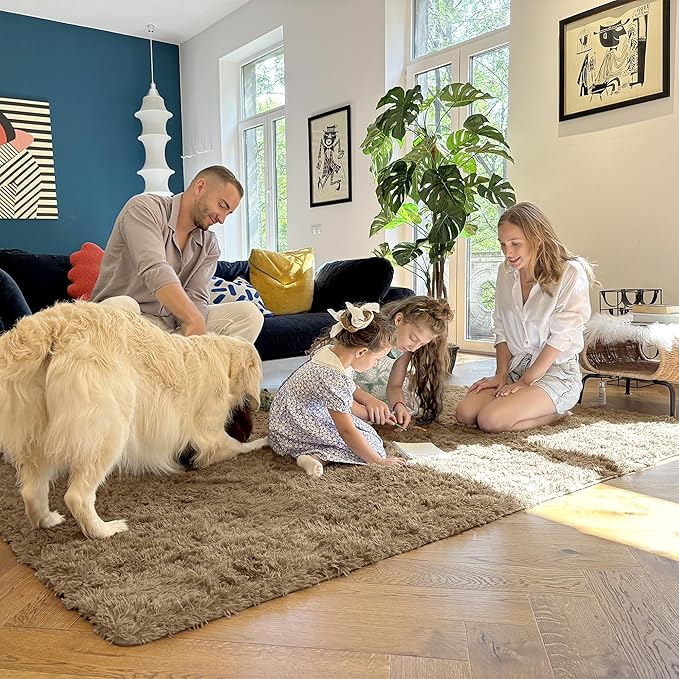 OLANLY 2x4 Machine Washable Runner Rugs for Hallway, Soft Fluffy Shaggy Bedside Rugs for Bedroom, Living Room, Indoor Floor Carpet for Kids Girls and Boys, Home Decor Aesthetic, Taupe