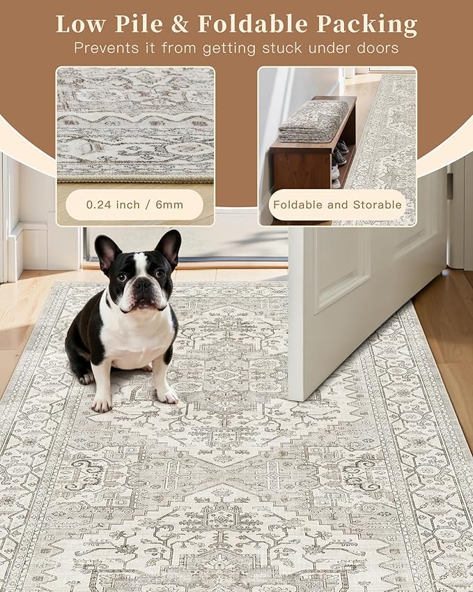 Madane Hallway Runner 3x14 - Runner Rugs 14ft Washable Entryway Rug Vintage Kitchen Runners Non Slip Indoor Area Rug Farmhouse Carpet Runner for Bathroom Living Room Bedroom, Beige/Brown