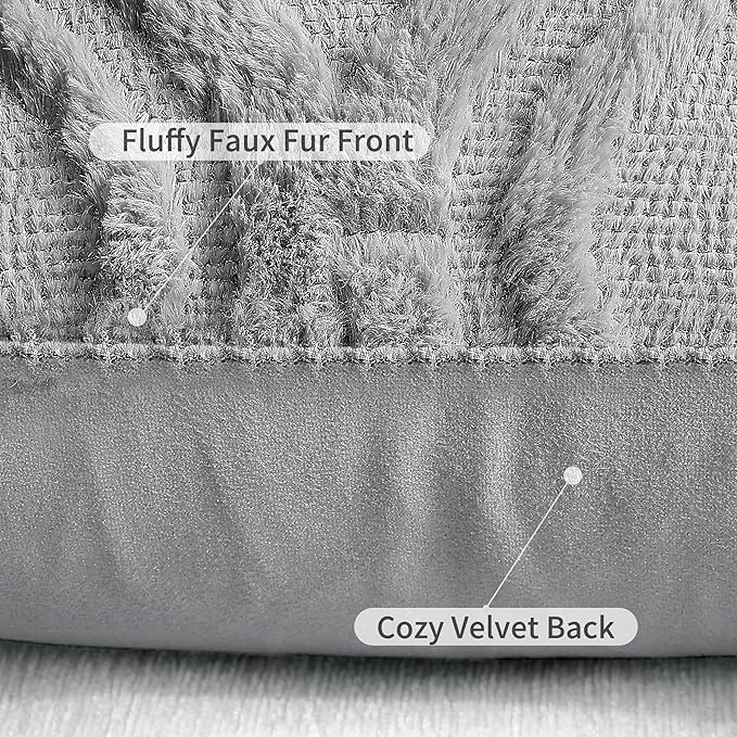 decorUhome Throw Pillow Covers 22x22 Inch Set of 2, Soft Plush Faux Wool Grey Solid Couch Pillow Covers, Accent Euro Sham Farmhouse Neutral Square Pillow Cases for Sofa Bed Living Room