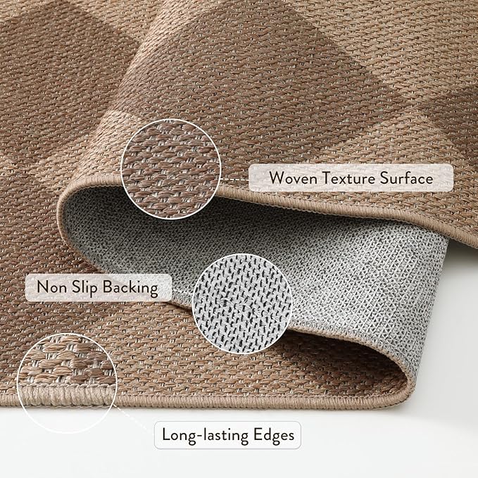 Lahome Checkered Easy Jute Indoor Outdoor Rug, 5x7 Area Rugs for Living Room Nature Large Dining Room Carpet, Washable Non Slip Indoor Outdoor Carpet for Home Office Bedroom Backyard Patio