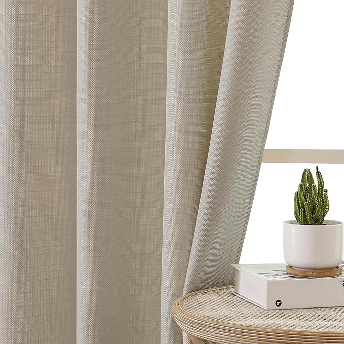 Chyhomenyc Moon Beige Valance for Windows, Light Filtering Faux Linen Solid Short Curtain Valance, Burlap Decorative Small Curtain for Kitchen Bathroom Laundry Basement, 60Wx12L inch, 1 Piece