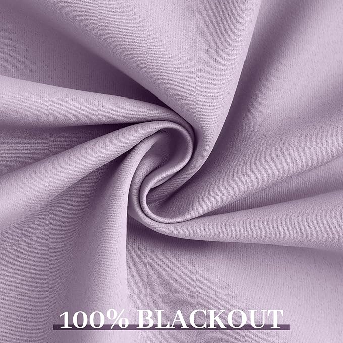 Yakamok Lilac 100% Blackout Curtains 63 Inches Long with 2 Thick Layers-Light Purple Room Darkening Thermal Insulated Window Curtain Set of 2 Panels for Bedroom Living Room 38x63 Inches,Lavender