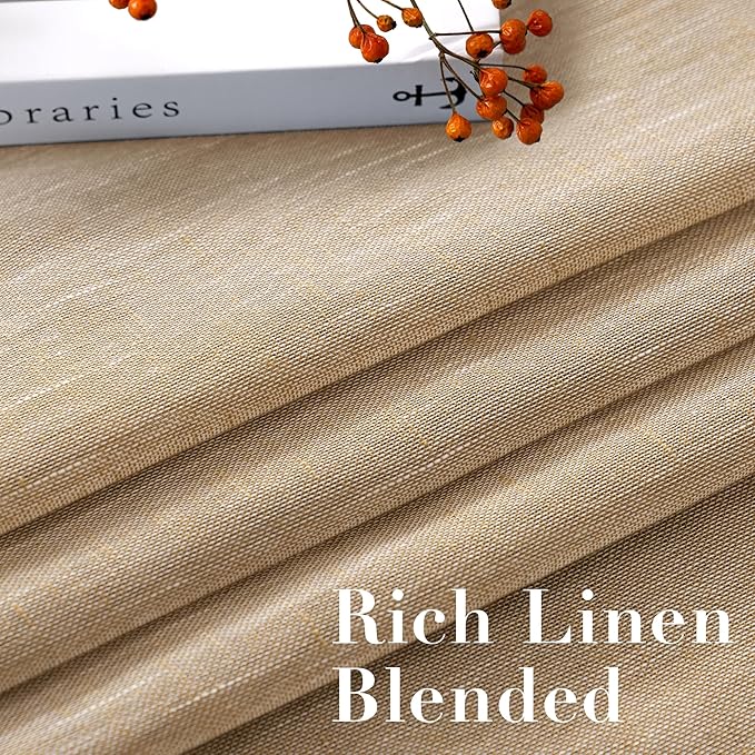 Window Treatments Linen Curtain Panels Open Weave - Natural Linen Blended Sheer Curtains with Nickel Grommet for Living Room, Privacy Assured (Taffy, 52"W x 72"L, Set of 2)