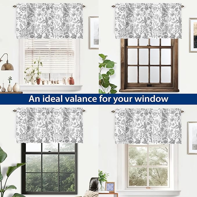 DriftAway Julia Lined Valance Double Layer Thermal Insulated Room Darkening Blackout Valances 3 Inch Rod Pocket Window Valance for Bathroom Living Room 52 Inch by 24 Inch Gray
