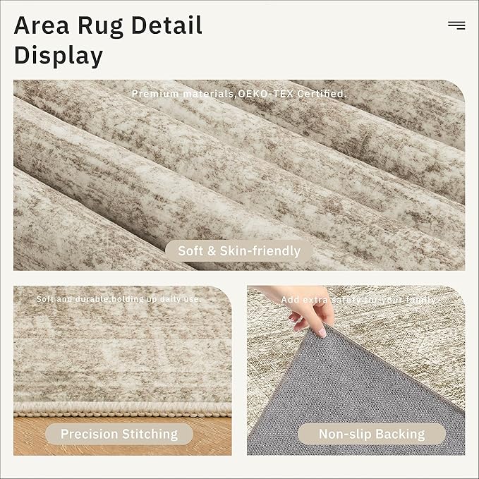 4x10 Wide Hallway Runner Rug: Washable Soft Rug Runners for Living Room Bedroom Ktichen, Stain Resistant Low Pile Area Rugs Non Slip Floor Carpet (Brown, 4x10)