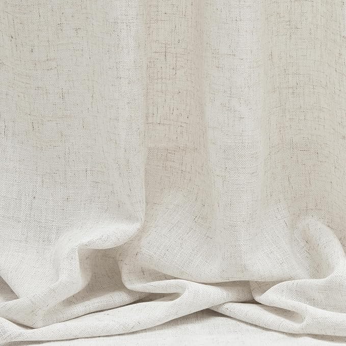 MYSKY HOME Country Curtains for Sliding Glass Door, Back Tab Semi Sheer Curtain Panels Extra Long Floor Length Drapes Linen Texture Soft Touch, 50x108 Inch, Linen, Set of 2