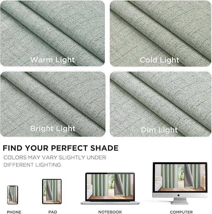 Joydeco Linen Blackout Curtains for Bedroom - 100% Light Blocking 1 Panels, Sage Green Drapes 100" W x 84" L, Thermal Insulated Room Darkening Curtains for Living Room, Rod Pocket & Back Tabs