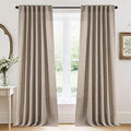 RYB HOME Linen Sheer Curtains and Drapes for Living Room and Dining Room 96 inches Length, Breathable Back Tab/Rod Pocket Semi Sheer Curtains, Oatmeal, W 52 x L 96 inches, 2 Panels Set