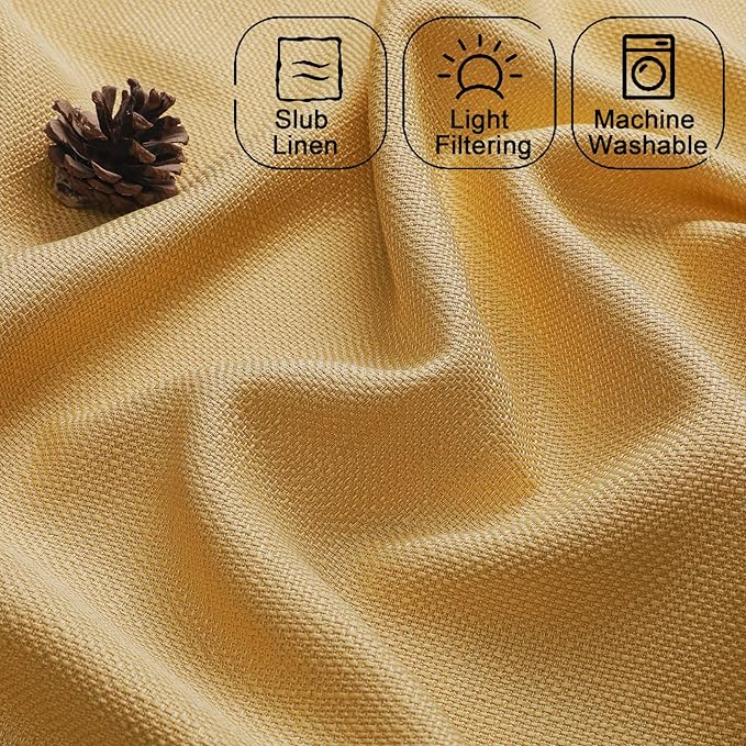 Chyhomenyc Gold Valance for Windows, Light Filtering Faux Linen Solid Short Curtain Valance, Burlap Decorative Small Curtain for Kitchen Bathroom Laundry Basement, 60Wx12L inch, 1 Piece