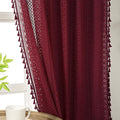 WAZZIO Boho Lace Curtains 63 Inches 2 Panel,Light Filtering Privacy Tassel & Geometry Crochet Semi Sheer Curtain Drapes for Bedroom Living Dining Room,Rod Pocket & Tassel,Burgundy Red
