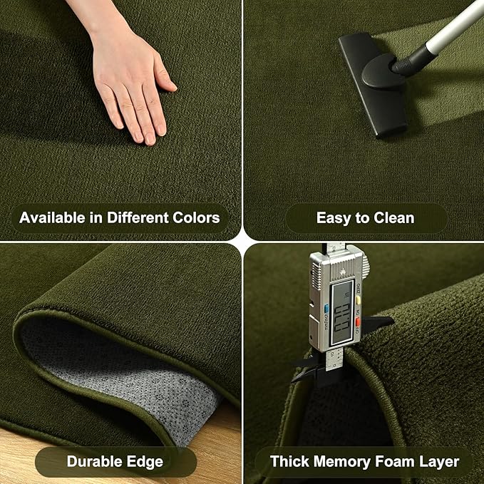 Amearea 4x4 Square Area Rugs for Bedroom Living Room, Olive Green Thickened Memory Foam Rug, Fluffy Indoor Washable Rug Non Slip Minimalist Carpet for Entryway Kids Boys Girls Dorm Nursery Room Decor