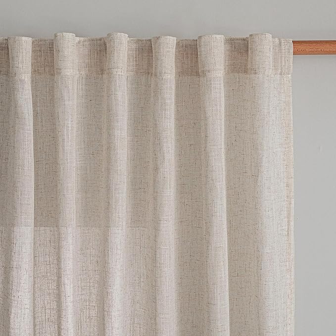 MYSKY HOME Extra Long Linen Curtains for Living Room, Soft Boho Window Curtain Drapes for Sliding Glass Door Light Filtering Semi Sheer Backdrop Panels, 50 x 102 Inches, Natural Linen, 2 Pieces
