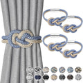 NICEEC 4 Pack Mini Magnetic Curtain Tiebacks Nordic Simple Style Drape Tie Backs Elegant Hand Weave Rope Knot Decorative Curtain Holdbacks for Home & Office Thin Window Drapery (Blue & Beige)