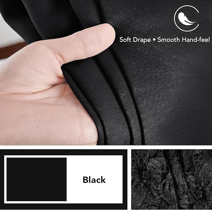 Deconovo Blackout Curtains, Thermal Insulated, W70 x L84 2 Panels, Back Tab, Machine Washable, Room-Darkening Drapes for Bedroom/Living Room Black
