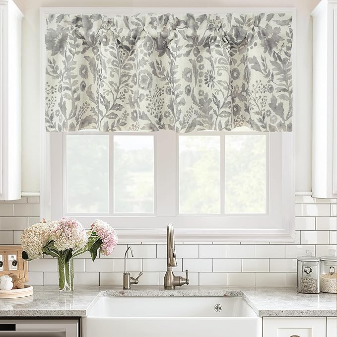 DriftAway Julia Lined Valance Double Layer Thermal Insulated Room Darkening Blackout Valances 3 Inch Rod Pocket Window Valance for Bathroom Living Room 52 Inch by 18 Inch Linen Gray