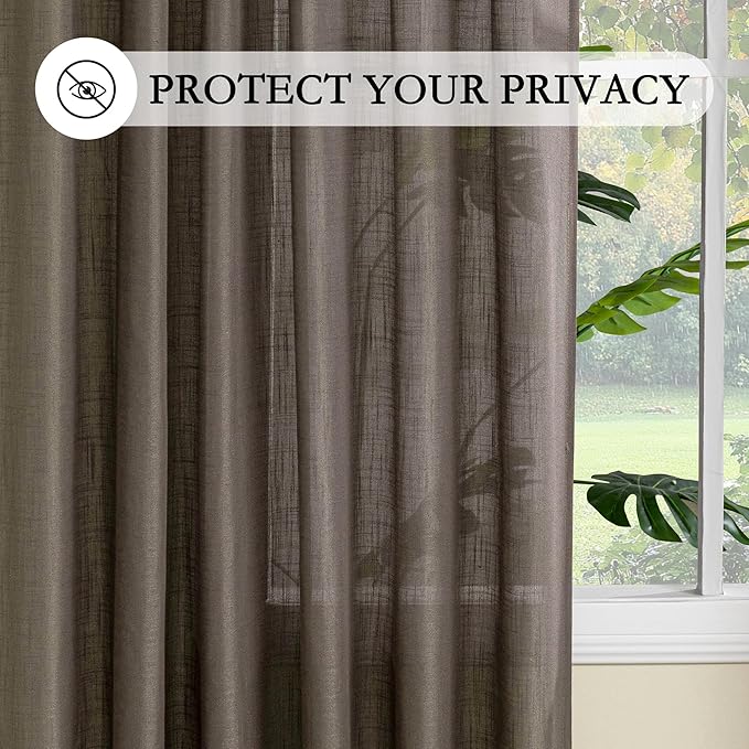 MYSKY HOME Patio Curtains for Sliding Door 90 inch Length 2 Panels Set, Living Room Curtains & Drapes Soft Farmhouse Window Treatments Back Tab Semi Sheer Draperies, 50" W x 90" L, Dark Brown