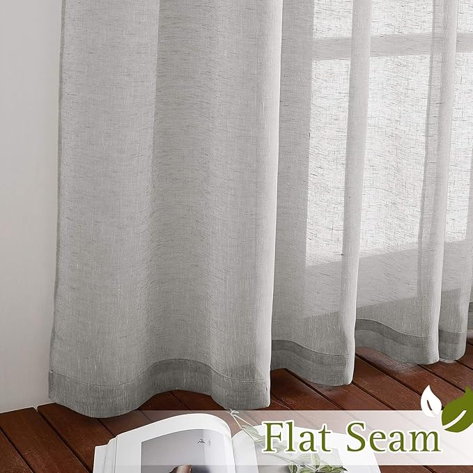 NICETOWN Semi Sheer Grey Curtains 84 inches Long, Grommet Linen Weave Semi Sheer Window Drapes Privacy with Light Filtering for Living Room/Bedroom, W36 x L84, 2 Panels