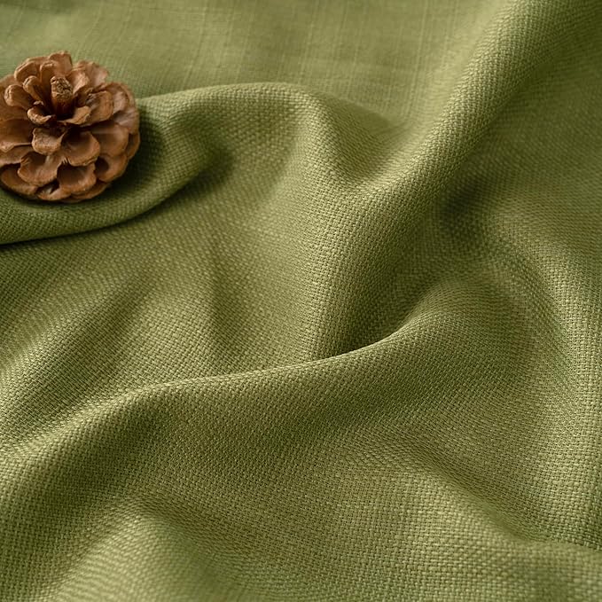 LAMIT Moss Green Linen Curtains 90 Inch Long for Bedroom, Grommet Thick Linen Textured Sheer Curtains Light Filtering Privacy Window Panels for Living Room/French Door, Set of 2, 52 x 90 Inch