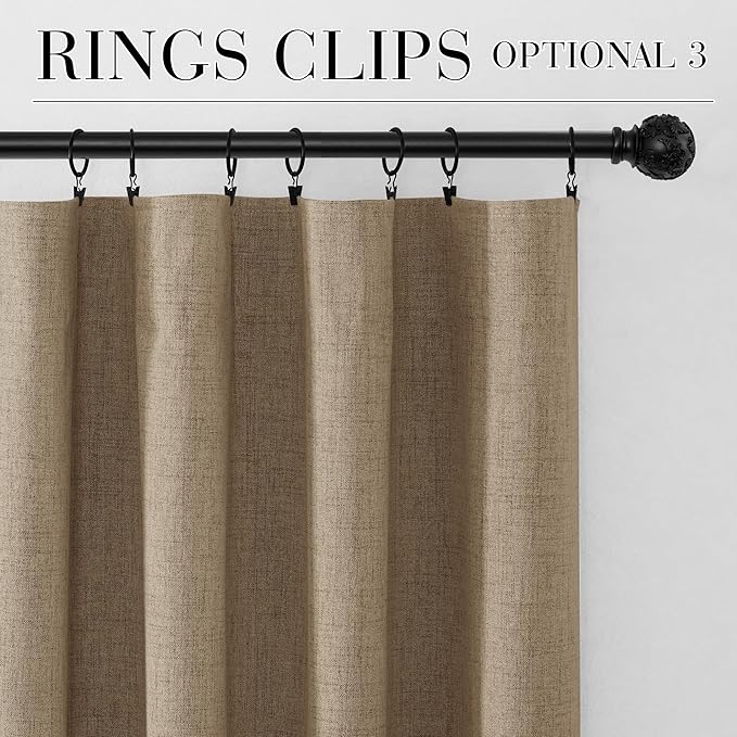 RYB HOME Burlap 100% Blackout Linen Curtains 72 inch Long, Thermal Insulated & Privacy Assurd Drapes for Bedroom/Office/Nursery, Rod Pocket & Back Tab Window Treatment, W52 X L72, 2 Panels