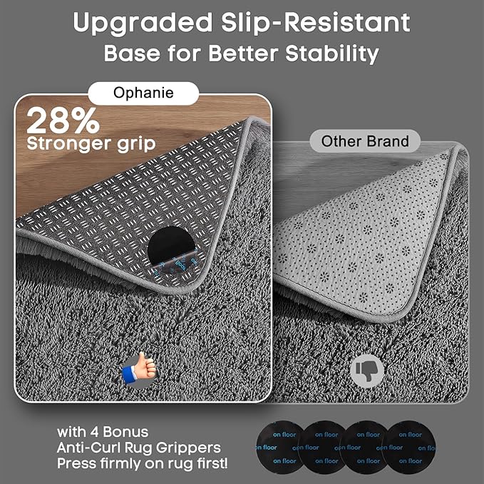 Ophanie 3x5 Rug, Dorm Bedside Preppy Area Rug, College Essentials Non Slip Grey Small Carpets for Bedroom, Anti Slip Fluffy Gray Living Room Rugs Home Decor Aesthetic, Nursery