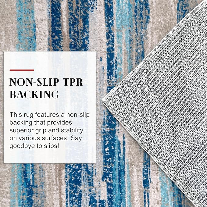 Lansny Modern Abstract Kitchen Rug Set of 2, 2x3 and 2x6 Blue Washable Rug Runner Non Slip Kitchen Mat, Soft Faux Wool Throw Carpet for Entryway, Hallway, Bedroom, Bedside, Laundry Room, Office