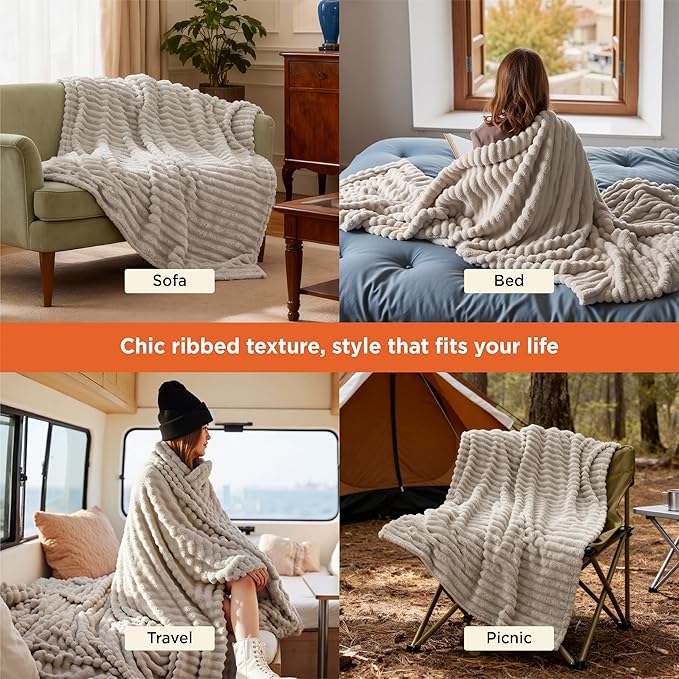 Bedsure GentleSoft Throw Blanket for Couch - Cozy Soft Blankets for Women, Cute Small Fleece Throws for Girls, Beige, 50x70 Inches