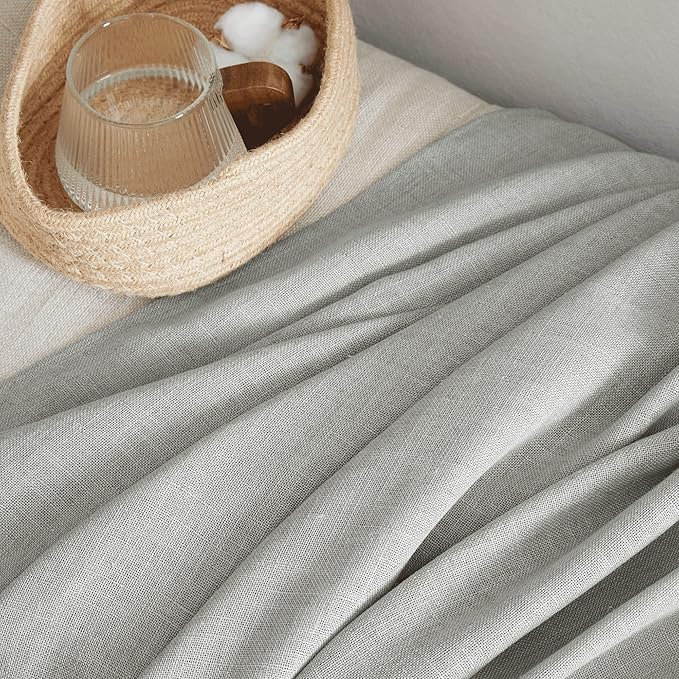 NICETOWN Linen Gray Sheer Curtains for Bedroom, Rod Pocket & Back Tab Flax Linen Burlap Semi Sheer Eclectic Window Treatments Privacy with Light Filtering for Boys Room, W52 x L90