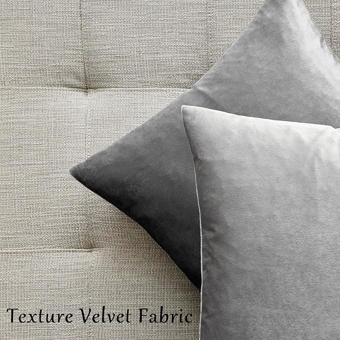 GIGIZAZA Velvet Silver Grey Pillow Covers 20x20 Set of 2 Square Throw Pillow Covers Modern Decorative Pillows for Living Room Couch Luxury Big Pillow Cases