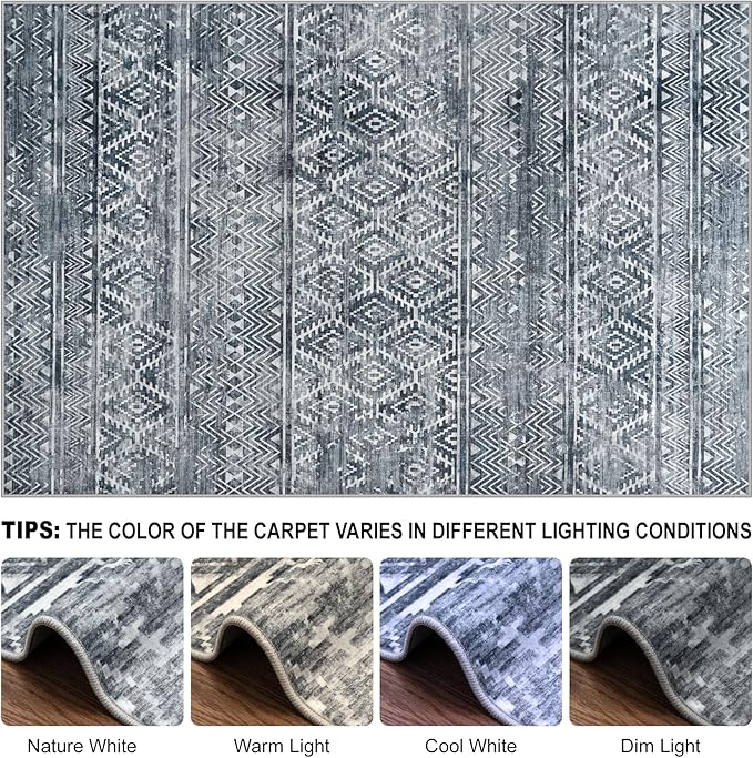 9x12 Area Rugs Washable Rug: Anti-Skid Abstract Modern Living Room Rug Soft Thin Carpets Indoor Floor Non-Shedding Carpet for Bedroom Dining Farmhouse Nursery Home Office (Blue Grey White, 9'x12')