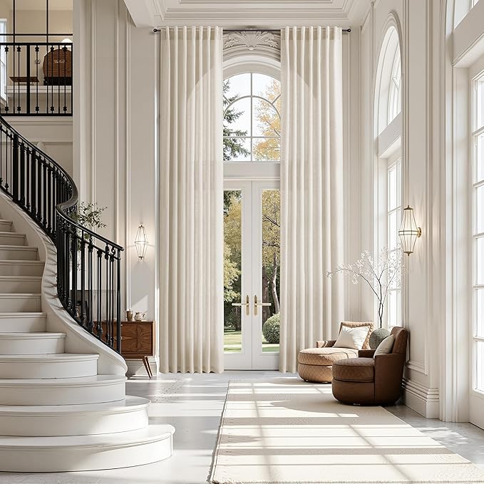 Cream Beige Linen Curtains for Living Room 126 Inches Long Light Filtering Semi Sheer Curtain Back Tab Modern Farmhouse Decor Elegant Drapes Floor to Ceiling High Window for Bedroom 52x126, 2 Panels