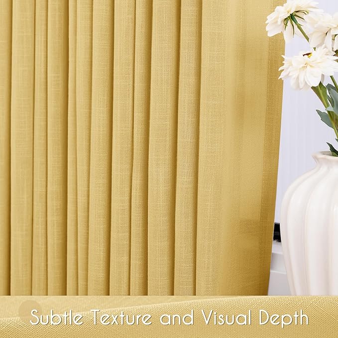 Gold Curtains for Living Room Back Tab Modern Farmhouse Semi Sheer Curtains 108 inches Long 2 Panels Set Muted Neutral Window Curtain for Dining Room Bedroom 52x108