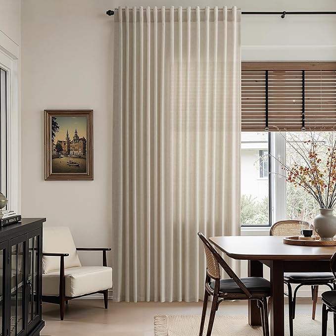 Nanspring Cobblestone Linen Curtains 80 Inch Length for Living Room Light Filtering Semi Sheer Curtain Back Tab Modern Farmhouse Decor Elegant Drapes for Bedroom Dinner Room 52x80, 2 Panels