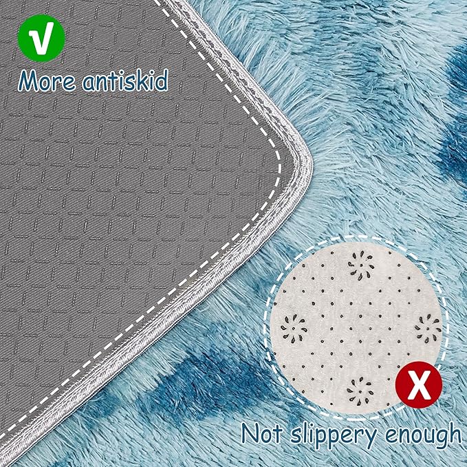 Super Soft Fluffy Living Room Area Rug 2x10 ft Tie-Dyed Light Blue Shaggy Furry Carpet Washable Non-Slip Floor Rugs Bedroom Bedside Nursery Rug Fuzzy Girls Boy Dorm Home Decor Aesthetic