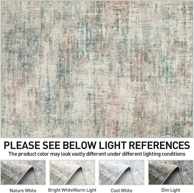 8x10 Area Rugs Washable Rug: Large Modern Abstract Living Room Rug Soft Anti-Skid Thin Carpet Indoor Floor Non-Shedding Carpets for Bedroom Dining Room Farmhouse Nursery Home Office Multi