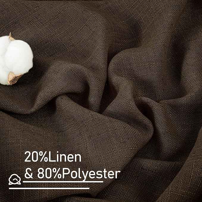 LAMIT Linen Curtains 60 Inch Length 2 Panels, Light Filtering Panels Back Tab and Rod Pocket Neutral Drapes for Bedroom/Window/Living Room, Dark Brown, 34 x 60 Inch