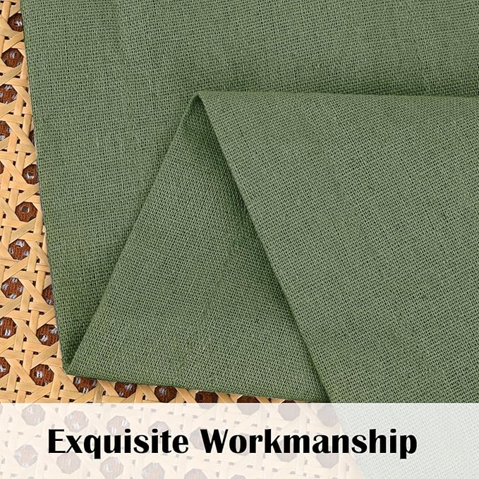 FRAMICS Farmhouse Cotton Linen Curtains for Living Room, Rustic Button Curtains 84 Inch Length 2 Panels, Boho Linen Window Curtain for Bedroom Rod Pocket Drapes, 52 x 84 Inch, Olive Green and White