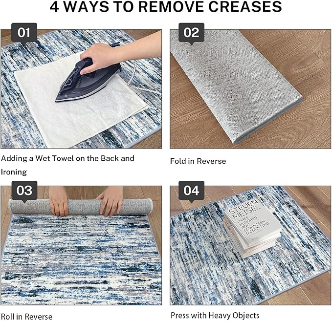 Lansny Modern Abstract Runner Rug 2.6x16, Grey Blue White Washable Long Kitchen Runner Non-Slip Soft Hallway Rug Runner Thin Print Faux Wool Carpet for Entryway Bedroom Laundry Room Indoor Home Decor